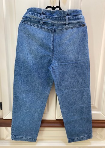 Kadın Mavi Kemerli Rahat Kot Pantolon - Görsel 2