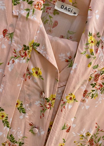 Pembe Çiçekli Vintage Uzun Kollu Kadın Pijama - Görsel 2