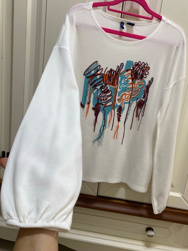 Beyaz Bohem Desenli Kadın Triko Bluz - Görsel 2