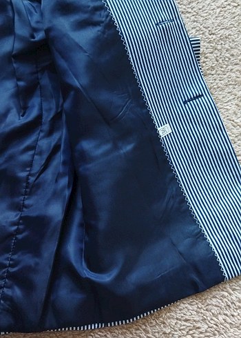 Düğmeli Çizgili Mavi Erkek çocuk Takım Elbise - Görsel 3