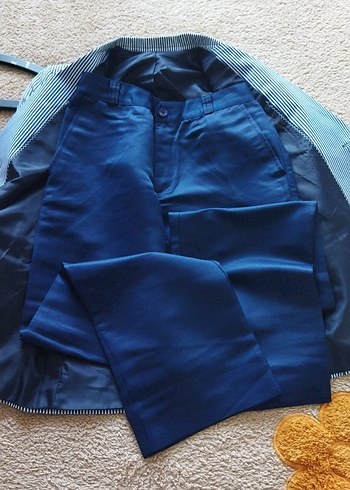 Düğmeli Çizgili Mavi Erkek çocuk Takım Elbise - Görsel 4