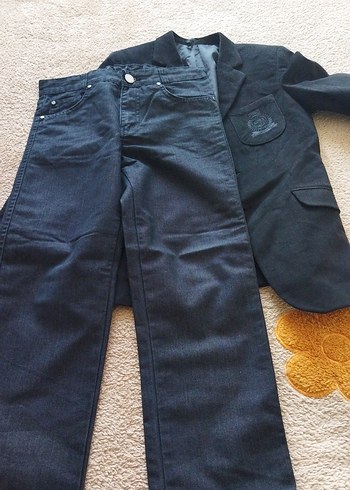 Siyah Süet Erkek Çocuk Klasik Ceket takım - Görsel 5