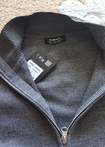 Gri Kadın Yün Fermuarlı Kazak - Görsel 3