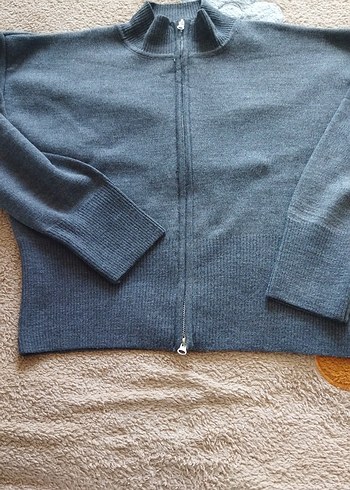 Gri Kadın Yün Fermuarlı Kazak - Görsel 2