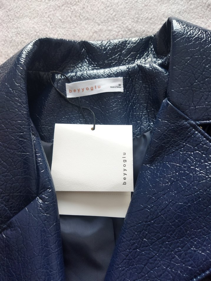 Parlak Mavi Kadın Deri Biker Ceket - Görsel 2