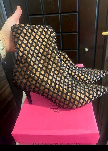 Kahverengi Fileli Stiletto Topuklu Kadın Bot - Görsel 2