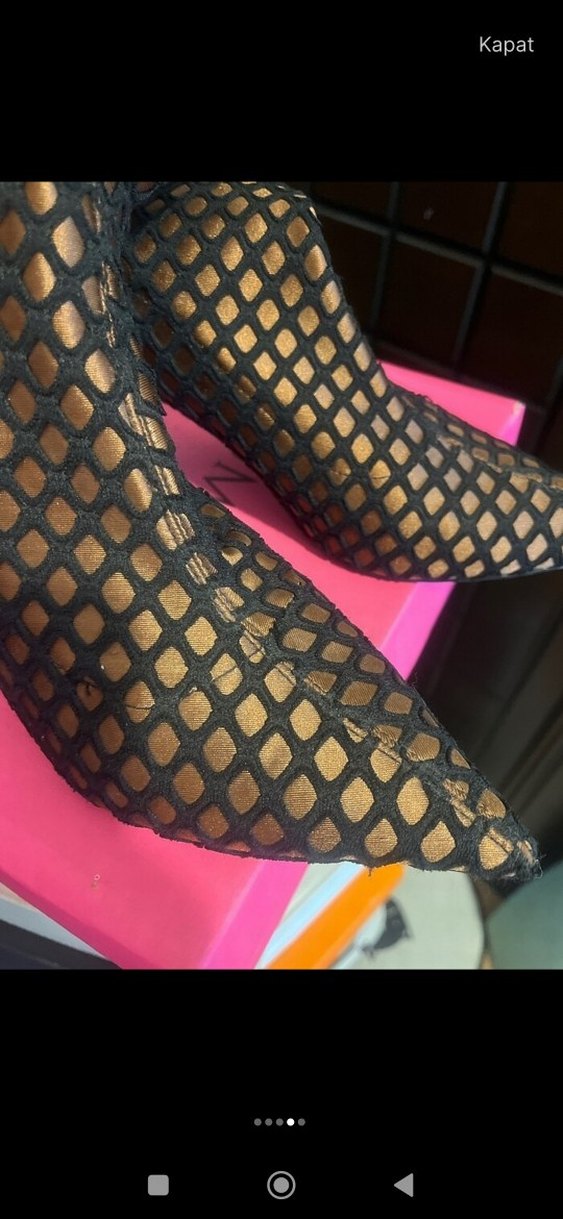 Kahverengi Fileli Stiletto Topuklu Kadın Bot - Görsel 3