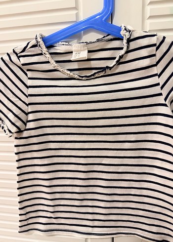 H&M Kız Çocuk Çizgili Pamuklu Tişört - Görsel 2