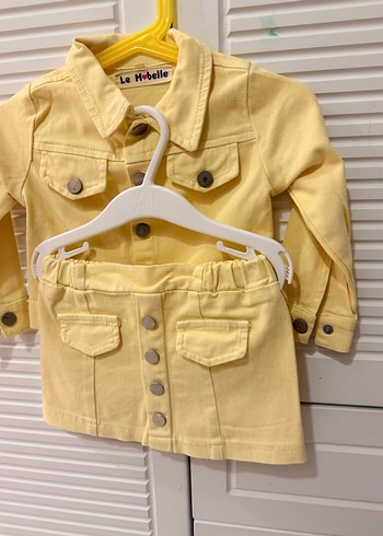 Sarı Kız Çocuk Kot Ceket ve Etek Takımı - Görsel 10