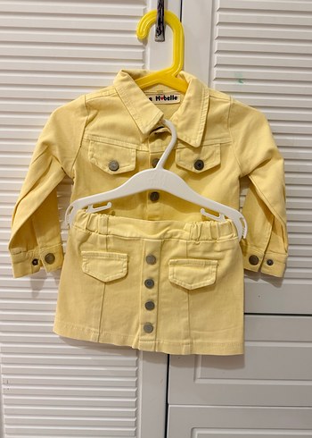 Sarı Kız Çocuk Kot Ceket ve Etek Takımı - Görsel 9