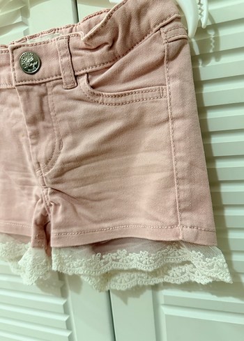 H&M Kız Çocuk Pembe Dantelli Pamuk Şort - Görsel 4