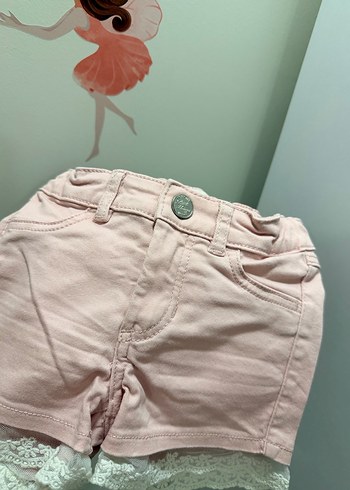 H&M Kız Çocuk Pembe Dantelli Pamuk Şort - Görsel 7