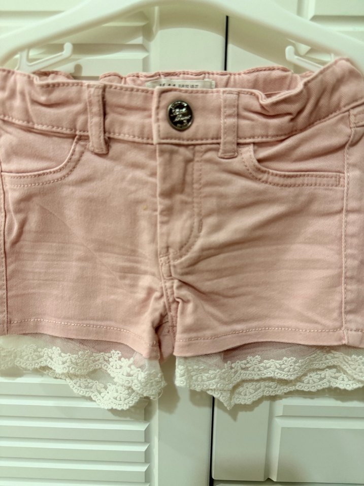 H&M Kız Çocuk Pembe Dantelli Pamuk Şort - Görsel 2