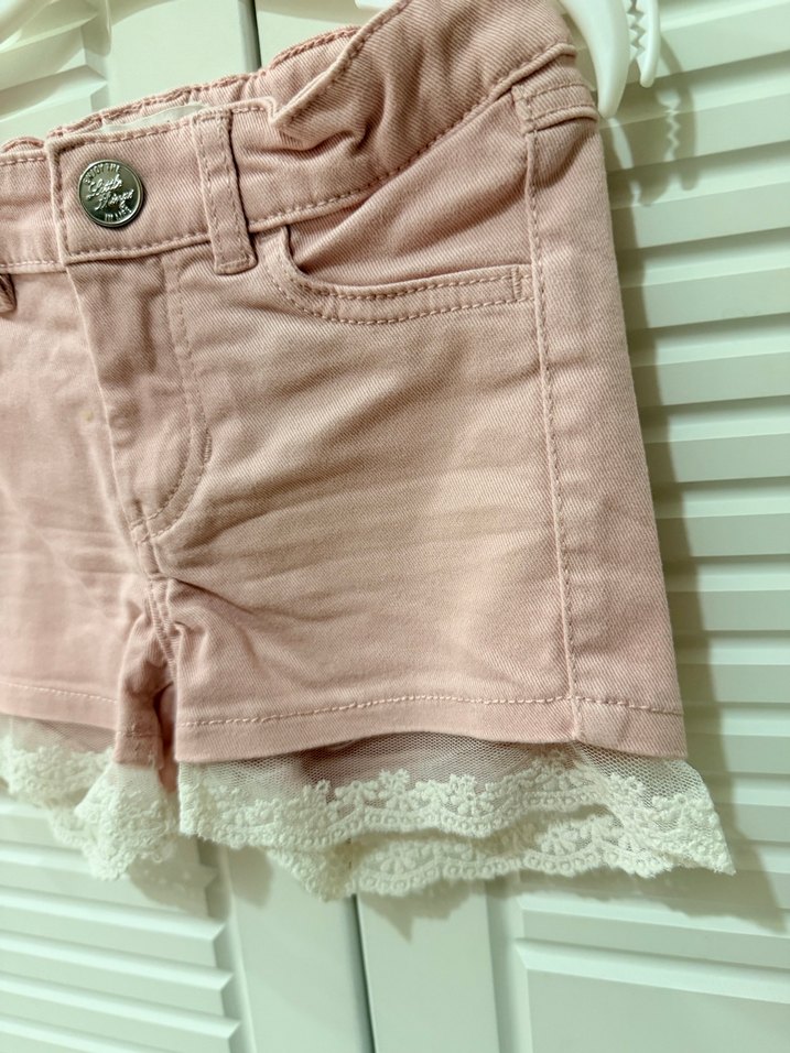 H&M Kız Çocuk Pembe Dantelli Pamuk Şort - Görsel 4