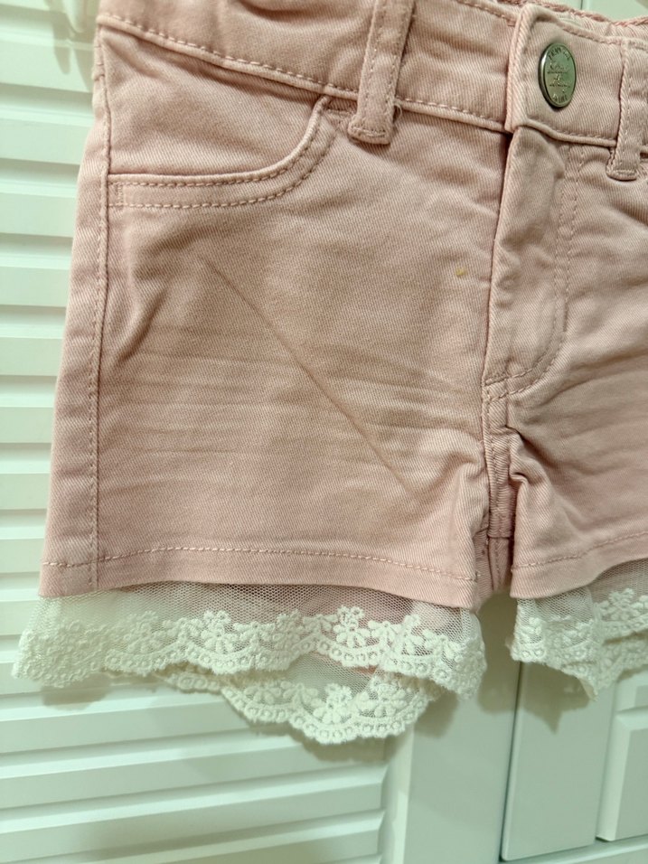 H&M Kız Çocuk Pembe Dantelli Pamuk Şort - Görsel 3