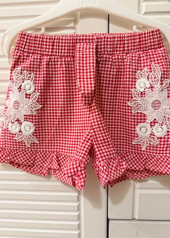 Mamino Kız Çocuk Kırmızı Nakışlı Dantel Şort - Görsel 2