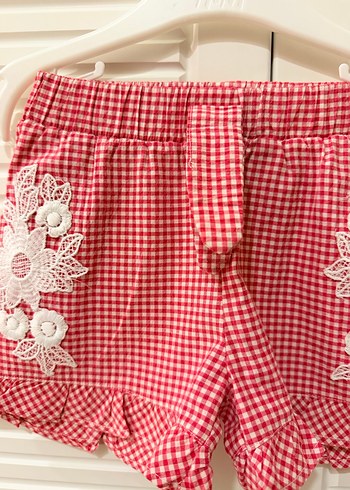 Mamino Kız Çocuk Kırmızı Nakışlı Dantel Şort - Görsel 5