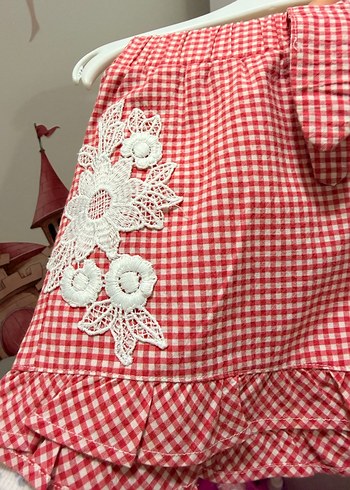 Mamino Kız Çocuk Kırmızı Nakışlı Dantel Şort - Görsel 10