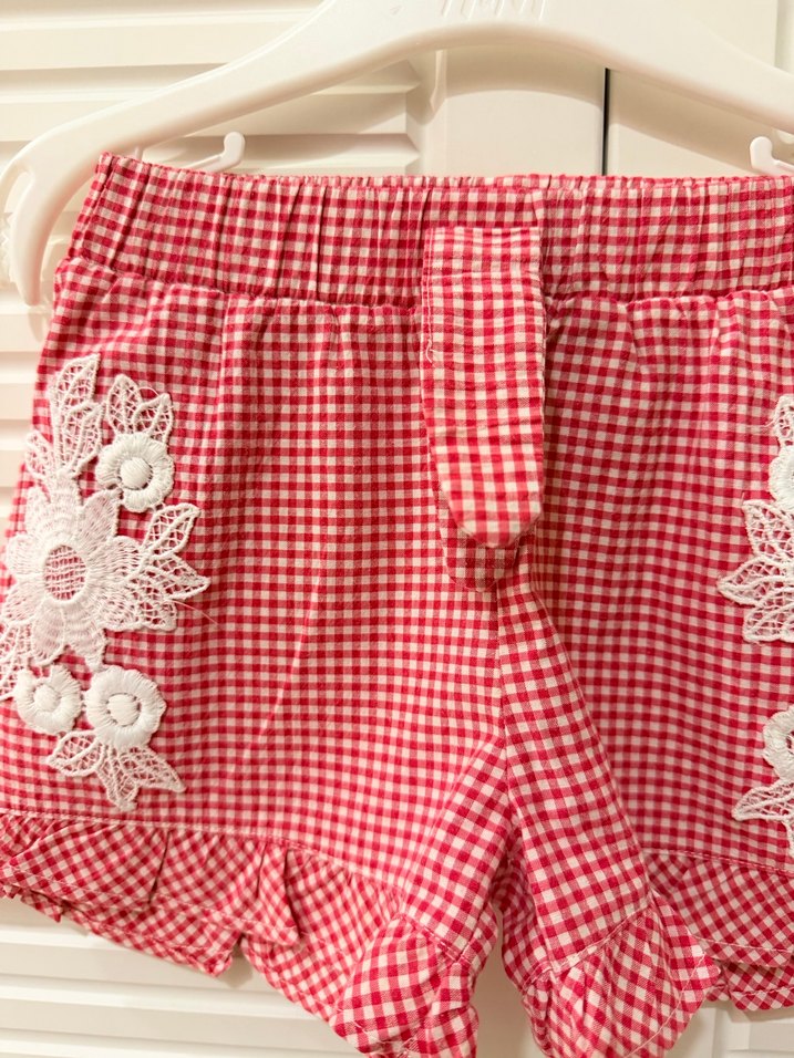 Mamino Kız Çocuk Kırmızı Nakışlı Dantel Şort - Görsel 5