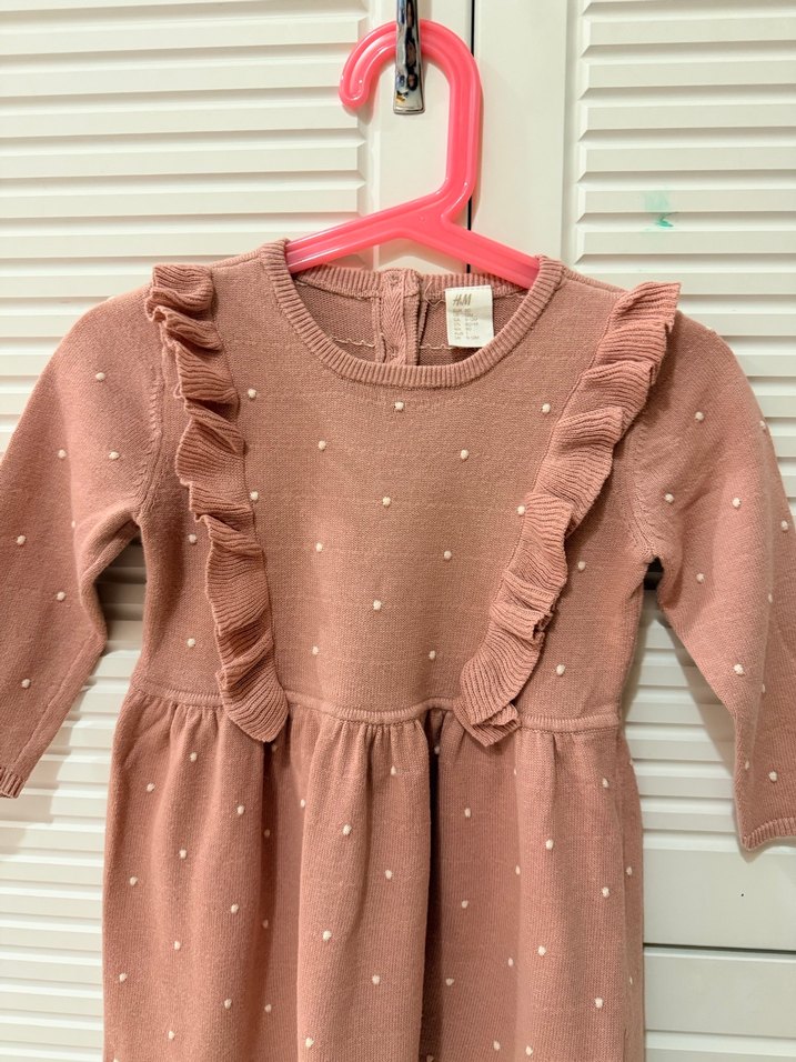 H&M Uzun Kollu Fırfırlı Pembe Kız Çocuk Elbise - Görsel 2