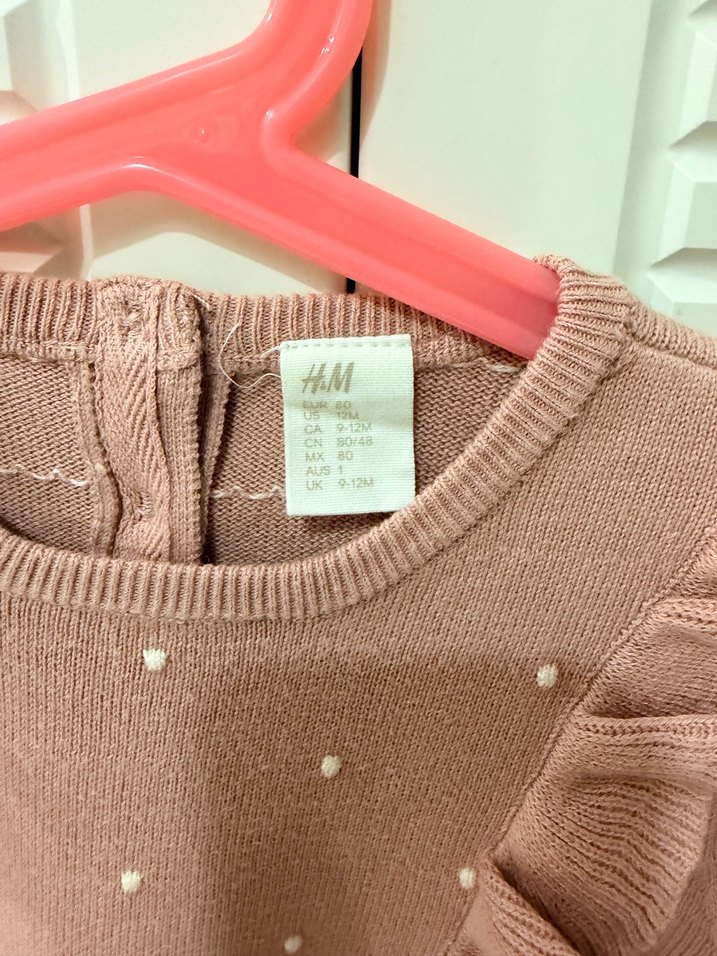 H&M Uzun Kollu Fırfırlı Pembe Kız Çocuk Elbise - Görsel 3