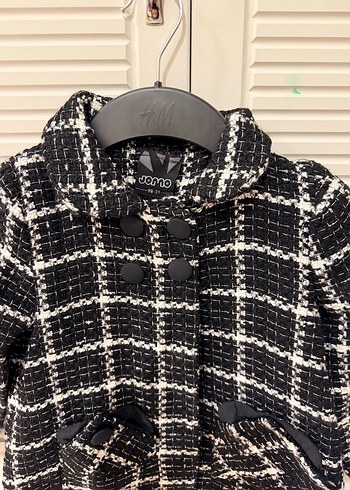 Kız Çocuk Düğmeli Siyah Ekose Midi Kaban - Görsel 3