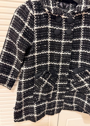 Kız Çocuk Düğmeli Siyah Ekose Midi Kaban - Görsel 2