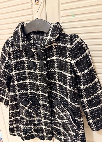 Kız Çocuk Düğmeli Siyah Ekose Midi Kaban - Görsel 5