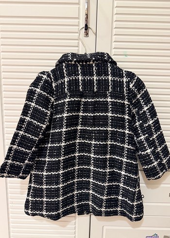 Kız Çocuk Düğmeli Siyah Ekose Midi Kaban - Görsel 7