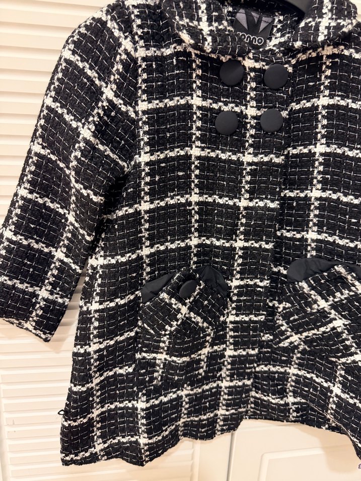 Kız Çocuk Düğmeli Siyah Ekose Midi Kaban - Görsel 2