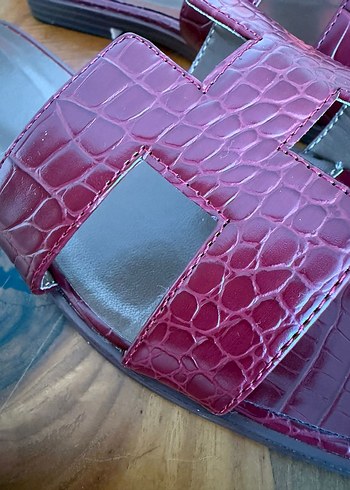 39 Beden bordo Renk Bordo Tokalı Blok Topuklu Kadın Terlik hermes