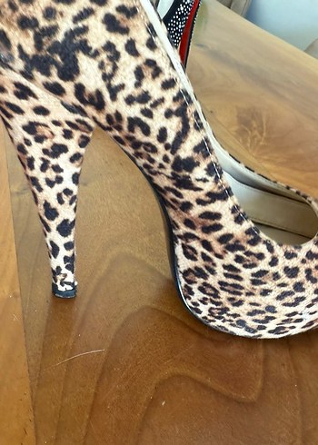 39 Beden kahverengi Renk Kahverengi Leopar Desenli Yüksek Topuklu Stiletto