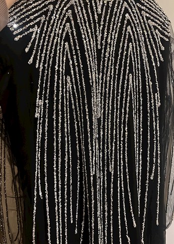 Uzun Kollu Siyah İşlemeli Kadın Elbise - Görsel 3