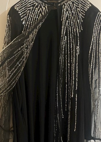 Uzun Kollu Siyah İşlemeli Kadın Elbise - Görsel 2