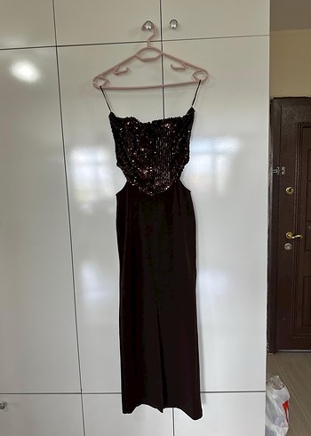 Zara Zara Straplez Kahverengi Uzun Elbise
