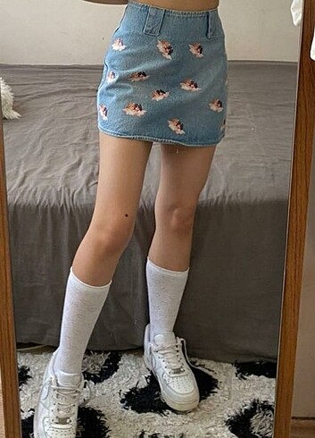 xs Beden Fiorucci Angel Baskılı Kot Etek