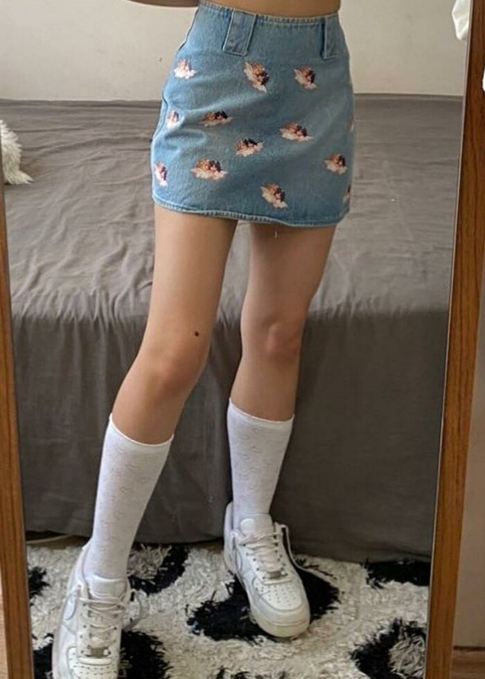 Fiorucci Angel Baskılı Kot Etek - Görsel 3