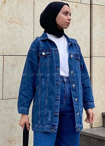 Levi Model Koyu Mavi Yıpratmalı Kot Ceket