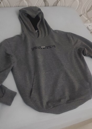 Gri Kapüşonlu Sweatshirt - Görsel 5