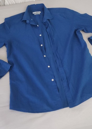 Mavi Keten Erkek Gömlek - Görsel 2