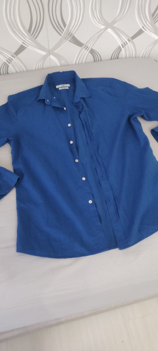 Mavi Keten Erkek Gömlek - Görsel 2