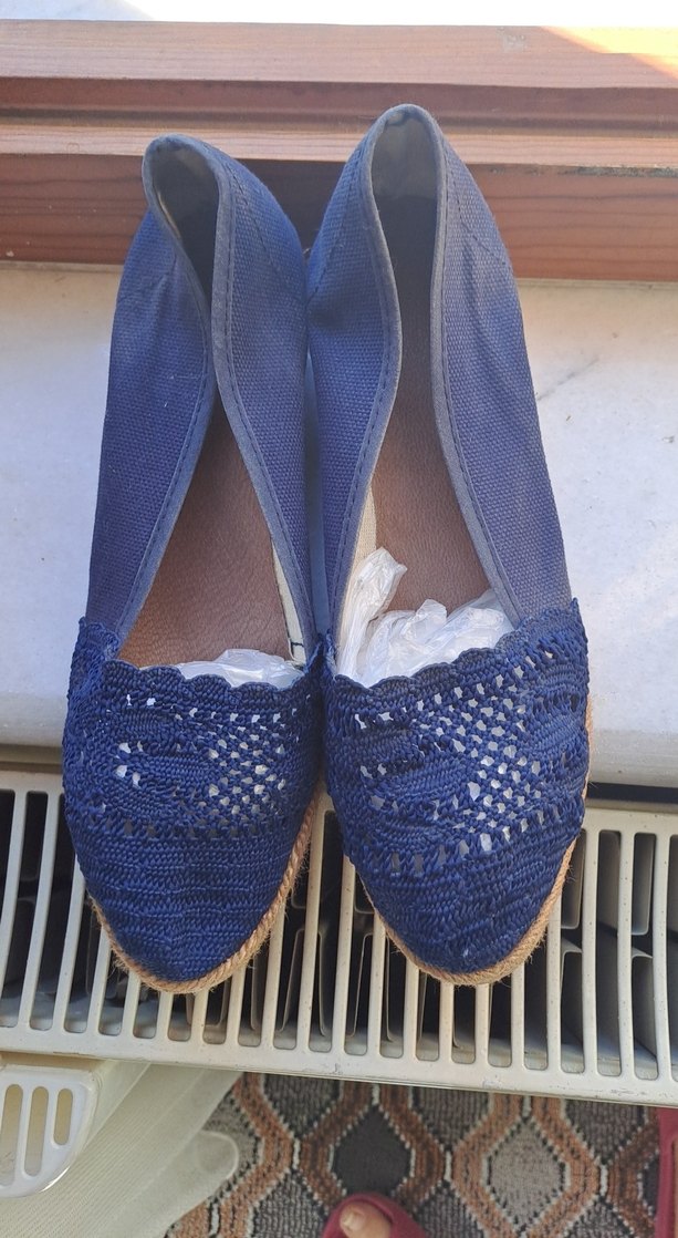 Kadın Lacivert Dantel Detaylı Dolgu Topuk Espadril - Görsel 2