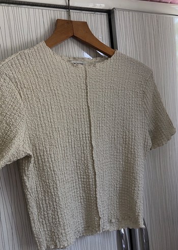 LC Waikiki Örgü Detaylı Kısa Kollu Gri Keten Bluz
