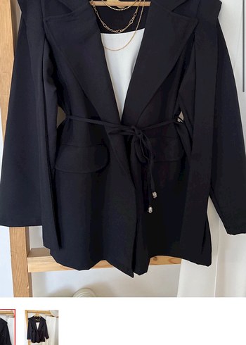 Kemerli Siyah Kadın Blazer Ceket
