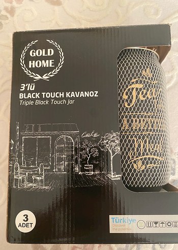 Gold Home 3'lü Siyah Dokulu Kavanoz Seti