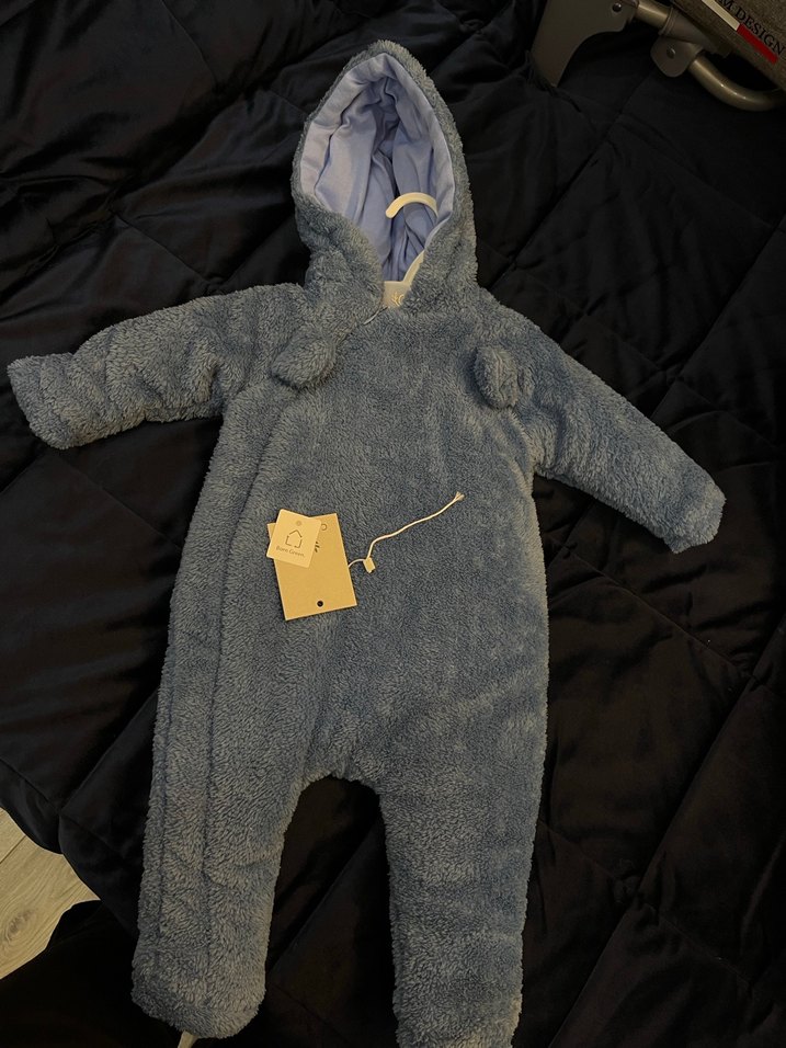 Mavi Peluş Bebek Tulumu  Kapüşonlu - Görsel 2