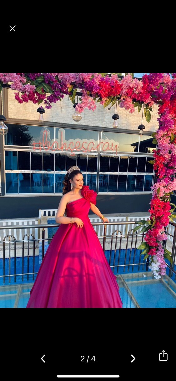 Pembe Drapeli Straplez Uzun Abiye - Görsel 2