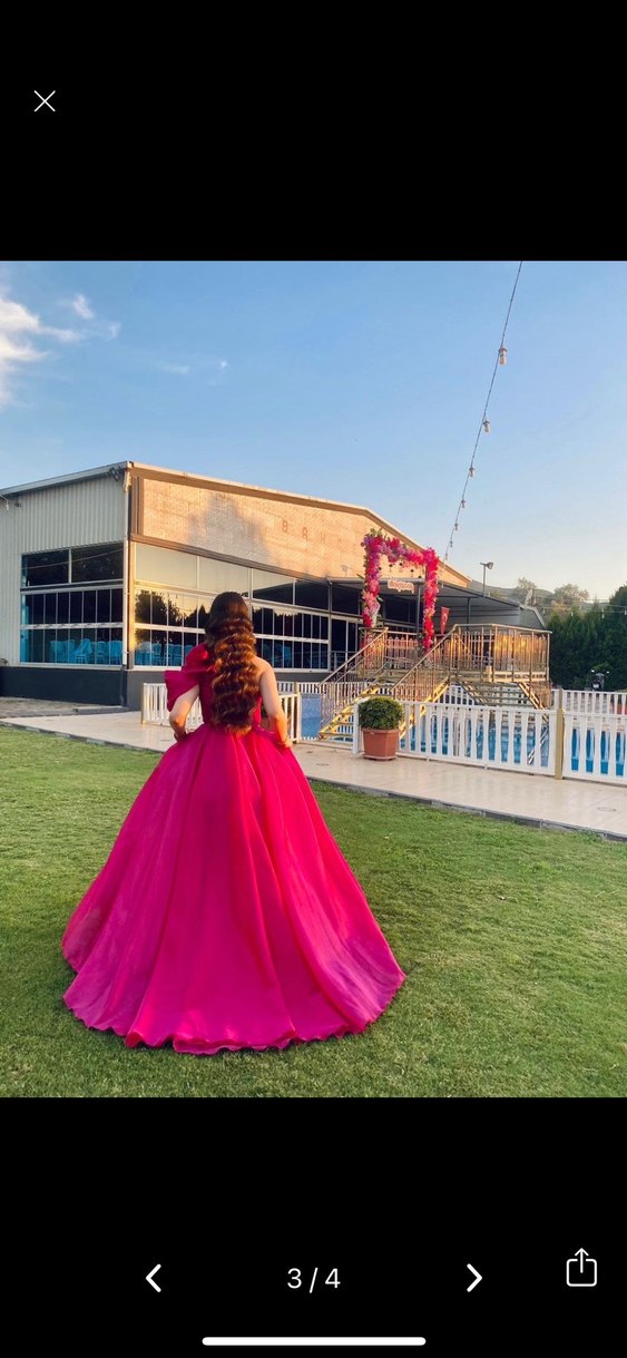 Pembe Drapeli Straplez Uzun Abiye - Görsel 4