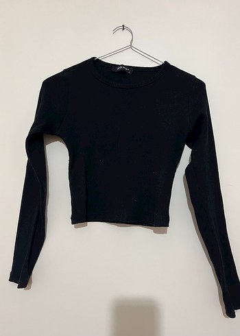 Kadın Siyah Uzun Kollu Crop Top