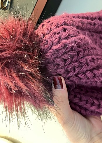 Mor-Pembe Örgü Kadın Bere - Görsel 3